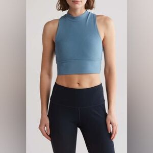 KYODAN Ottoman Mock Neck Sleeveless Activewear Top, Large, AEGEAN